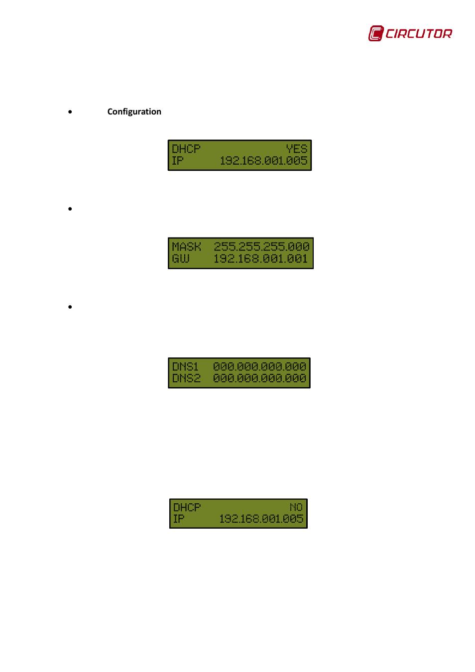 Dhcp option: yes, Dhcp option: no | CIRCUTOR CDP-0 User Manual | Page 43 / 74