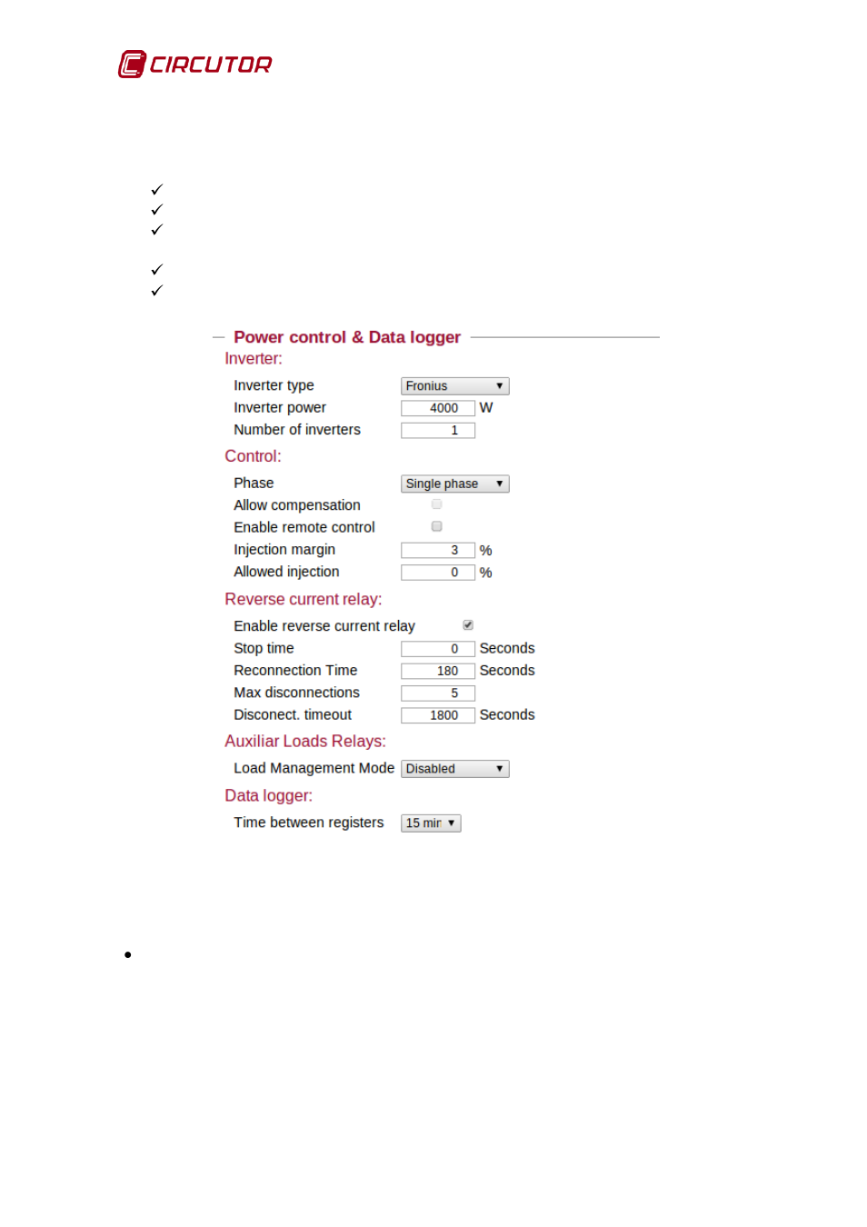 Power control & data logger, Inverter | CIRCUTOR CDP-0 User Manual | Page 50 / 74