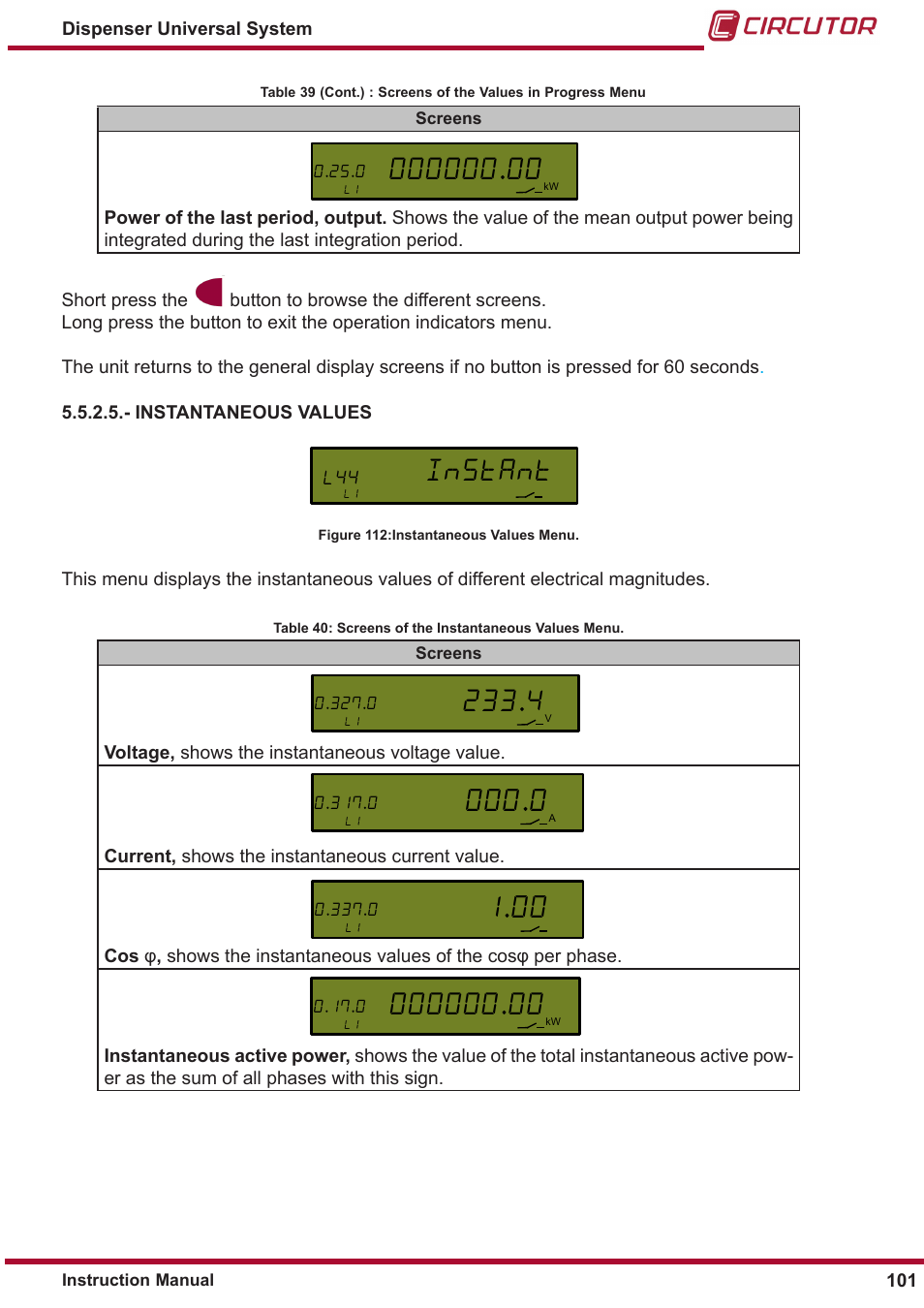Instant | CIRCUTOR DISPENSER Series User Manual | Page 101 / 124