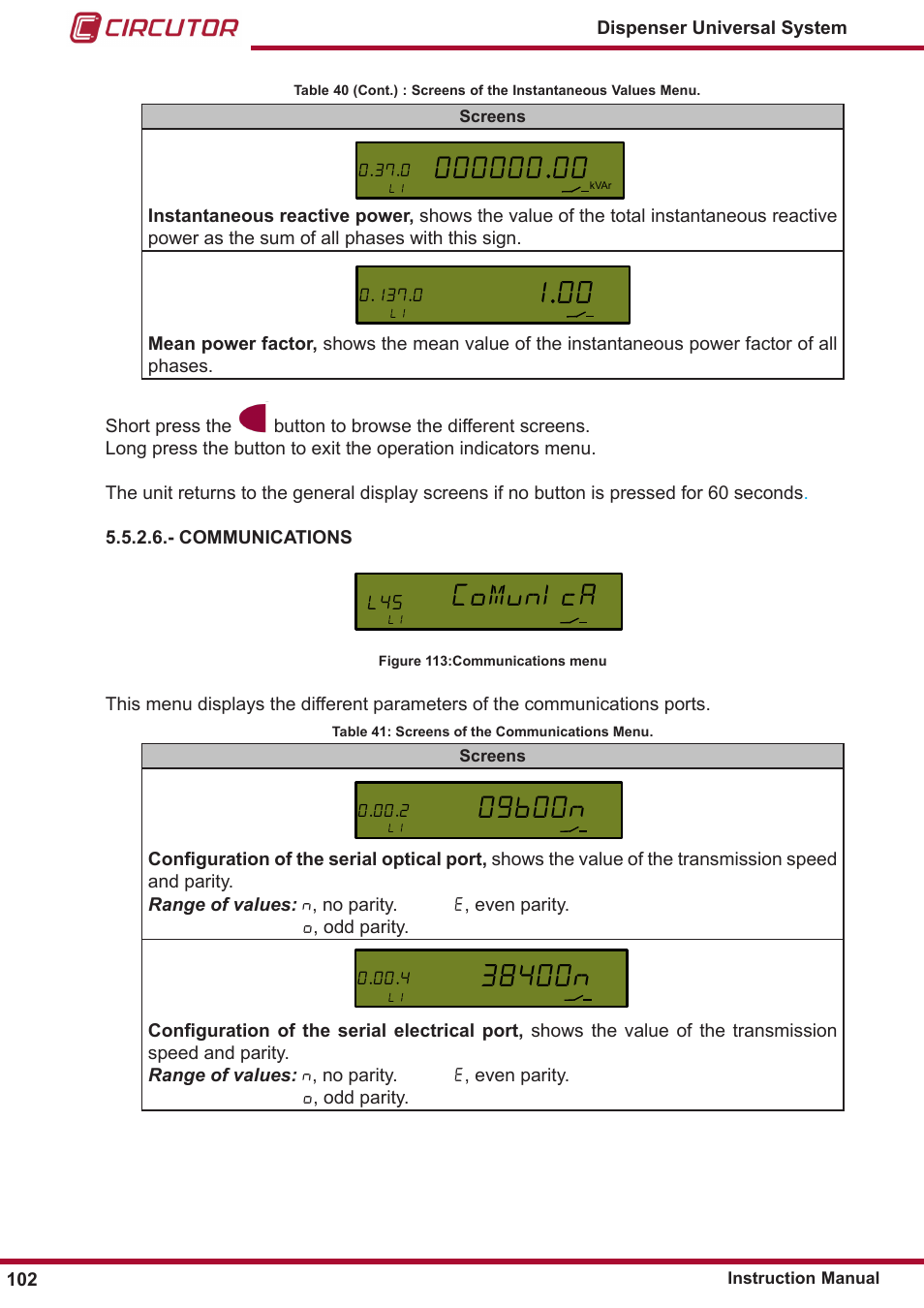 Comunica | CIRCUTOR DISPENSER Series User Manual | Page 102 / 124