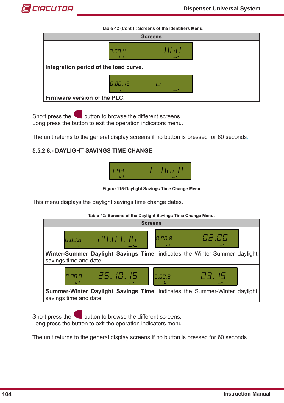 C hora | CIRCUTOR DISPENSER Series User Manual | Page 104 / 124