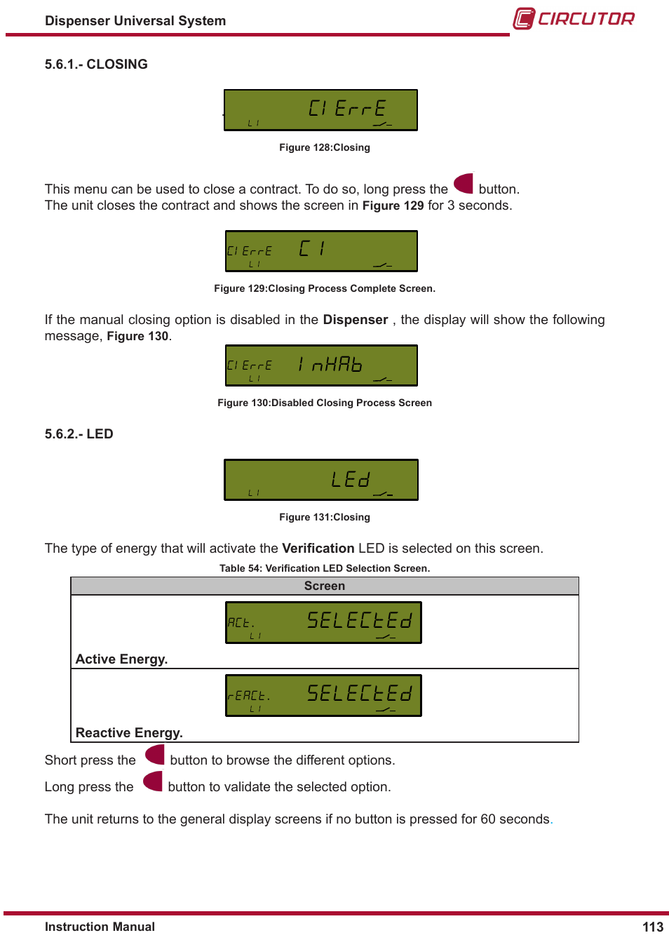 Closing, Cierre, Selected | Inhab | CIRCUTOR DISPENSER Series User Manual | Page 113 / 124