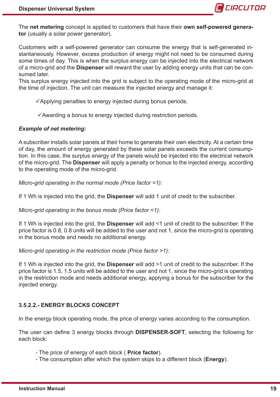 CIRCUTOR DISPENSER Series User Manual | Page 19 / 124