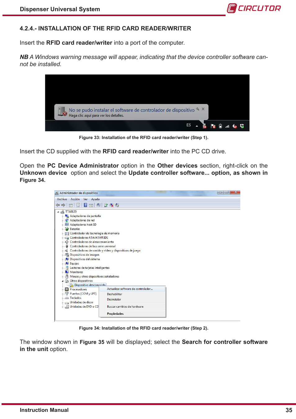 Installation of the rfid card reader/writer | CIRCUTOR DISPENSER Series User Manual | Page 35 / 124
