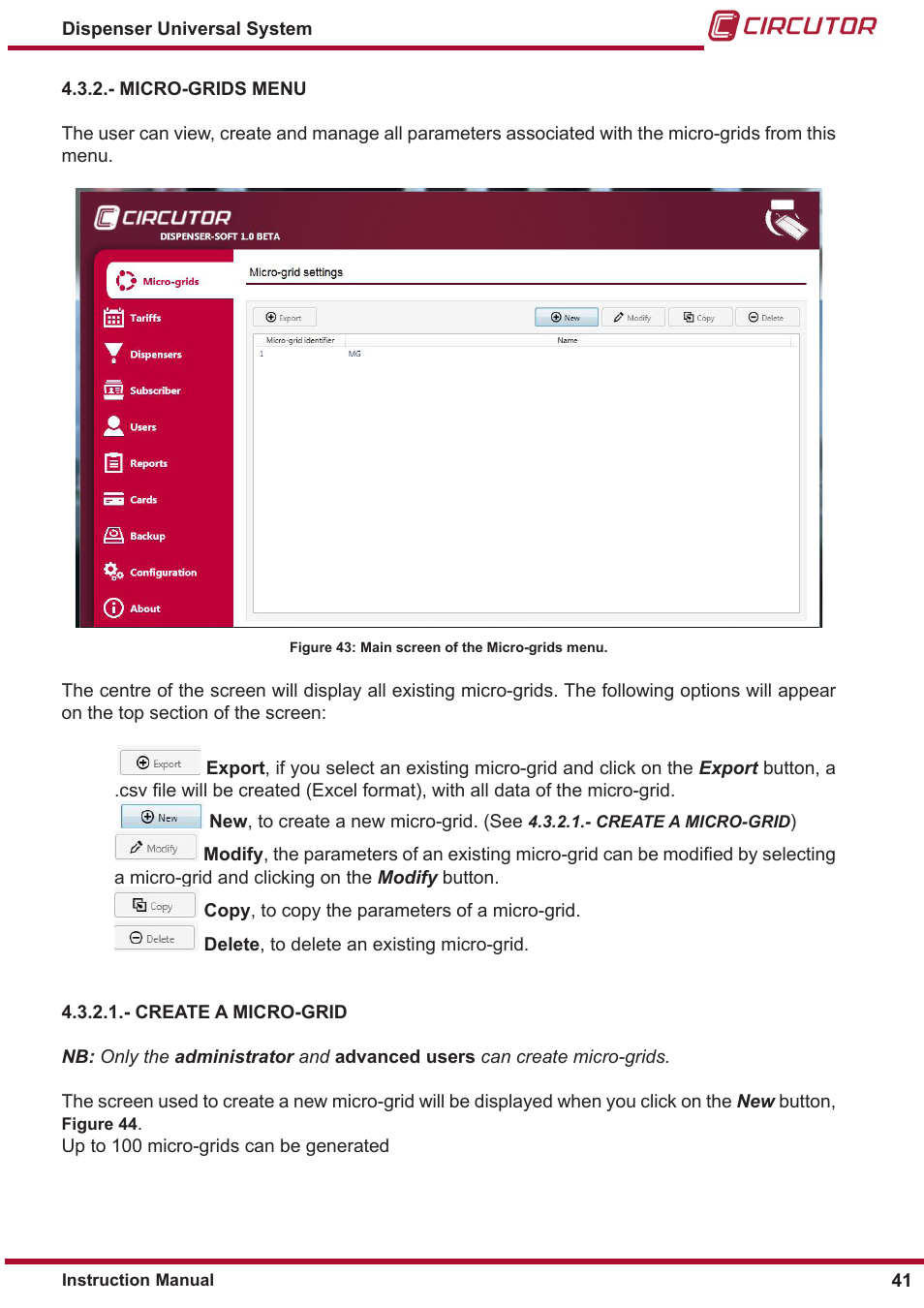 Micro-grids menu | CIRCUTOR DISPENSER Series User Manual | Page 41 / 124