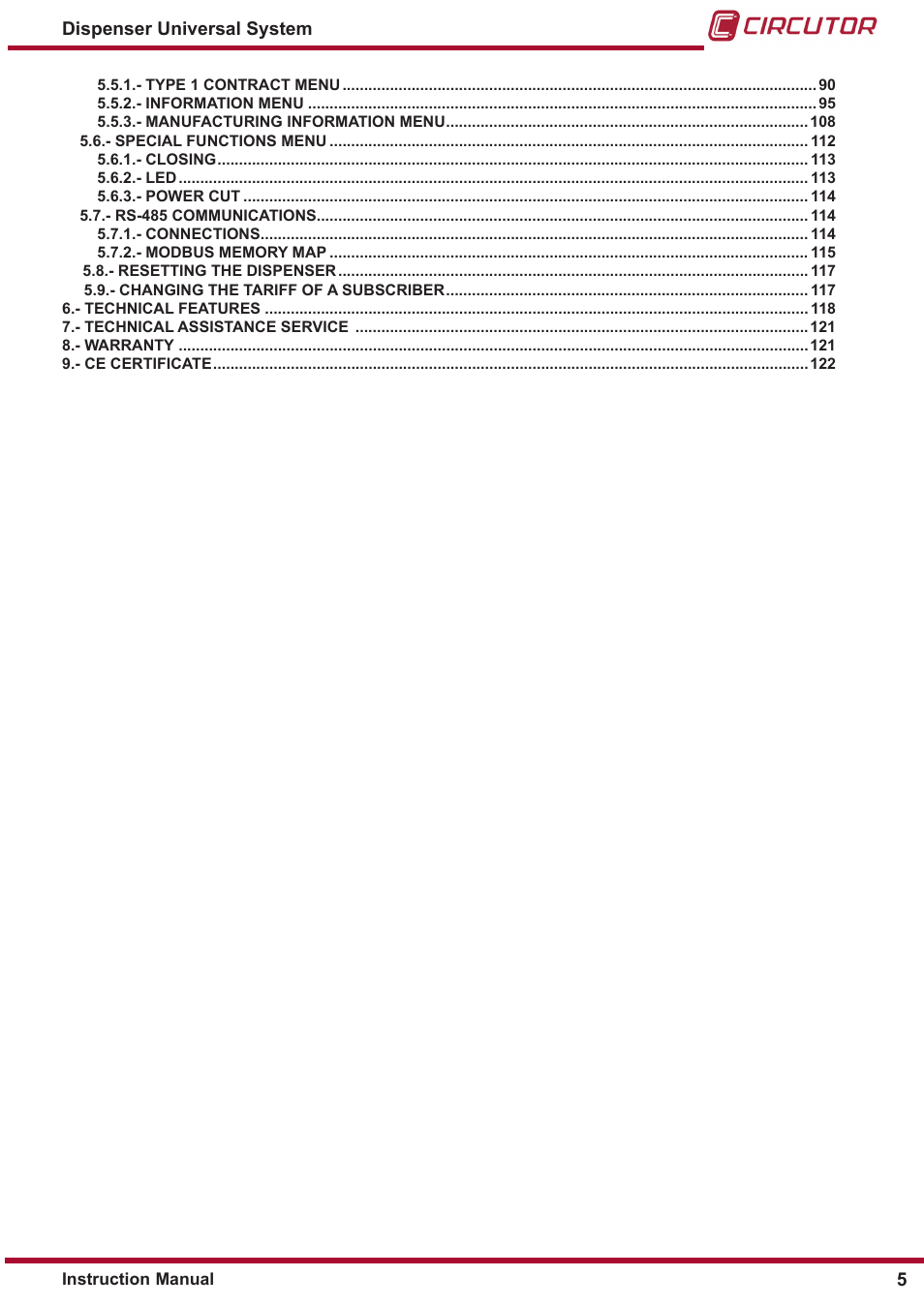 CIRCUTOR DISPENSER Series User Manual | Page 5 / 124