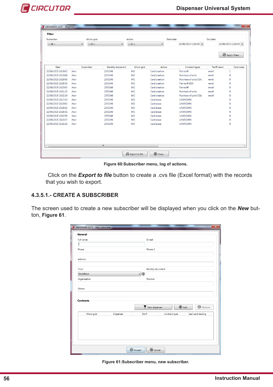 Create a subscriber | CIRCUTOR DISPENSER Series User Manual | Page 56 / 124
