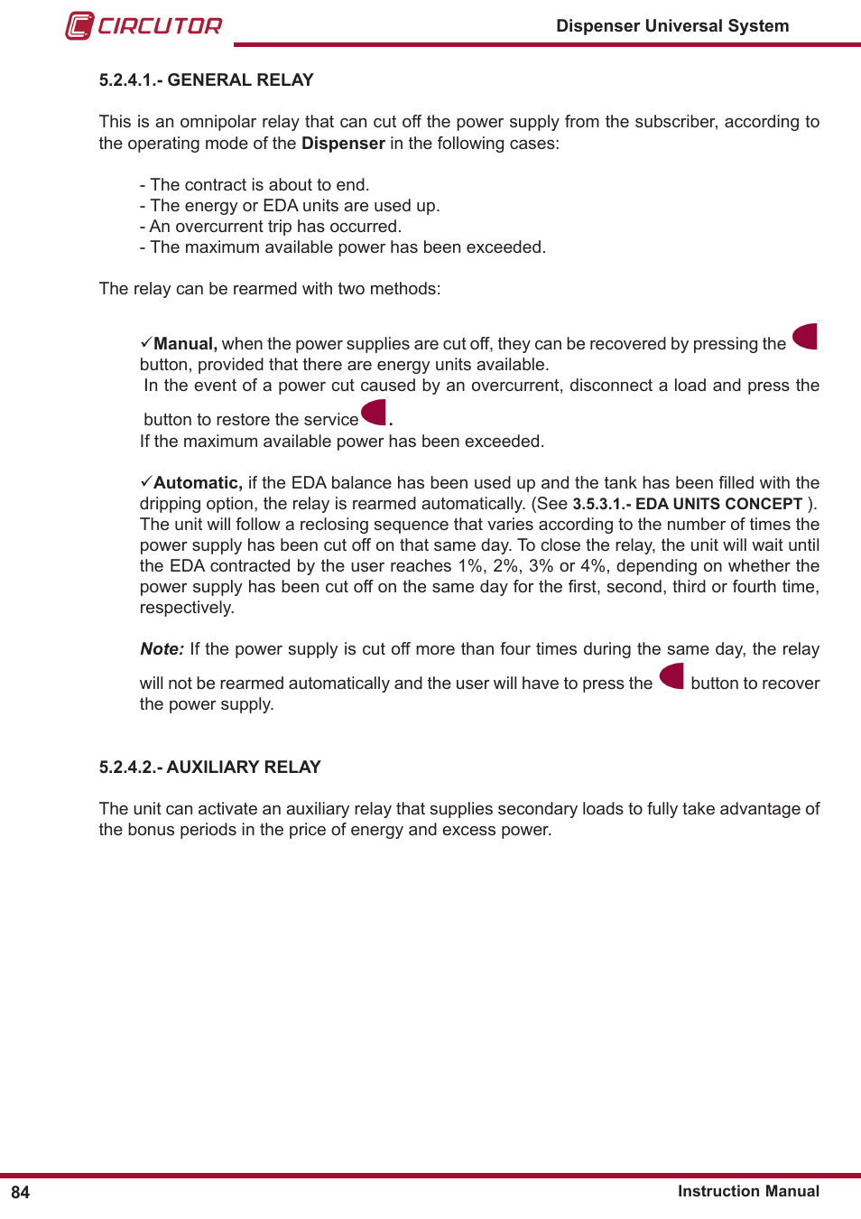 General relay | CIRCUTOR DISPENSER Series User Manual | Page 84 / 124