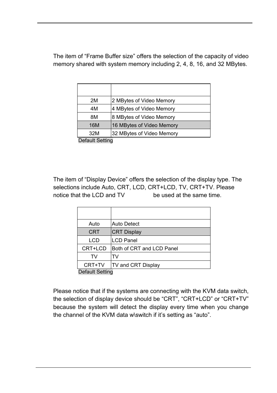 2frame buffer size, 3display device, Frame buffer size | Display device, 2 frame buffer size, 3 display device | COMMELL FS-961 User Manual | Page 29 / 46