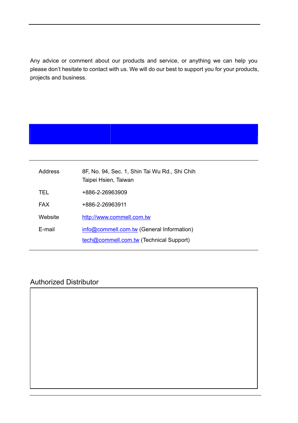 Contact information, Commell | COMMELL FS-961 User Manual | Page 46 / 46