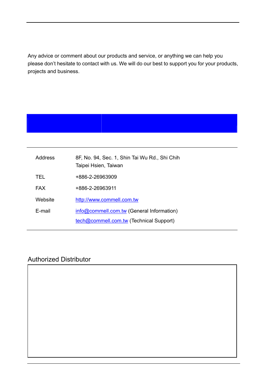 Contact information, Commell | COMMELL HS-862 User Manual | Page 46 / 46