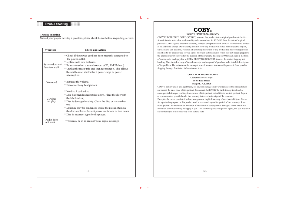COBY electronic CD-SH 287 User Manual | Page 8 / 8