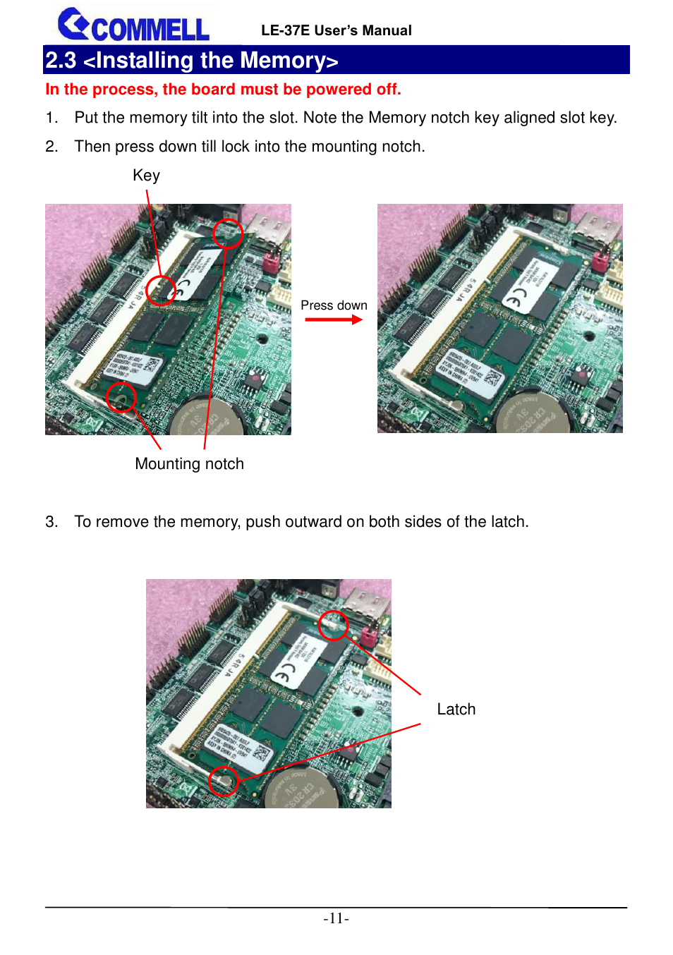 3 <installing the memory | COMMELL LE-37E User Manual | Page 12 / 29