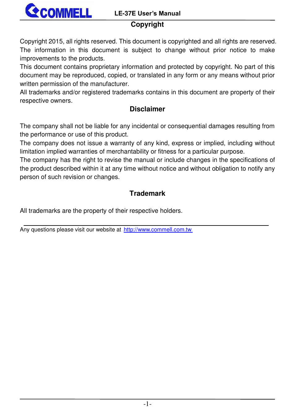 COMMELL LE-37E User Manual | Page 2 / 29