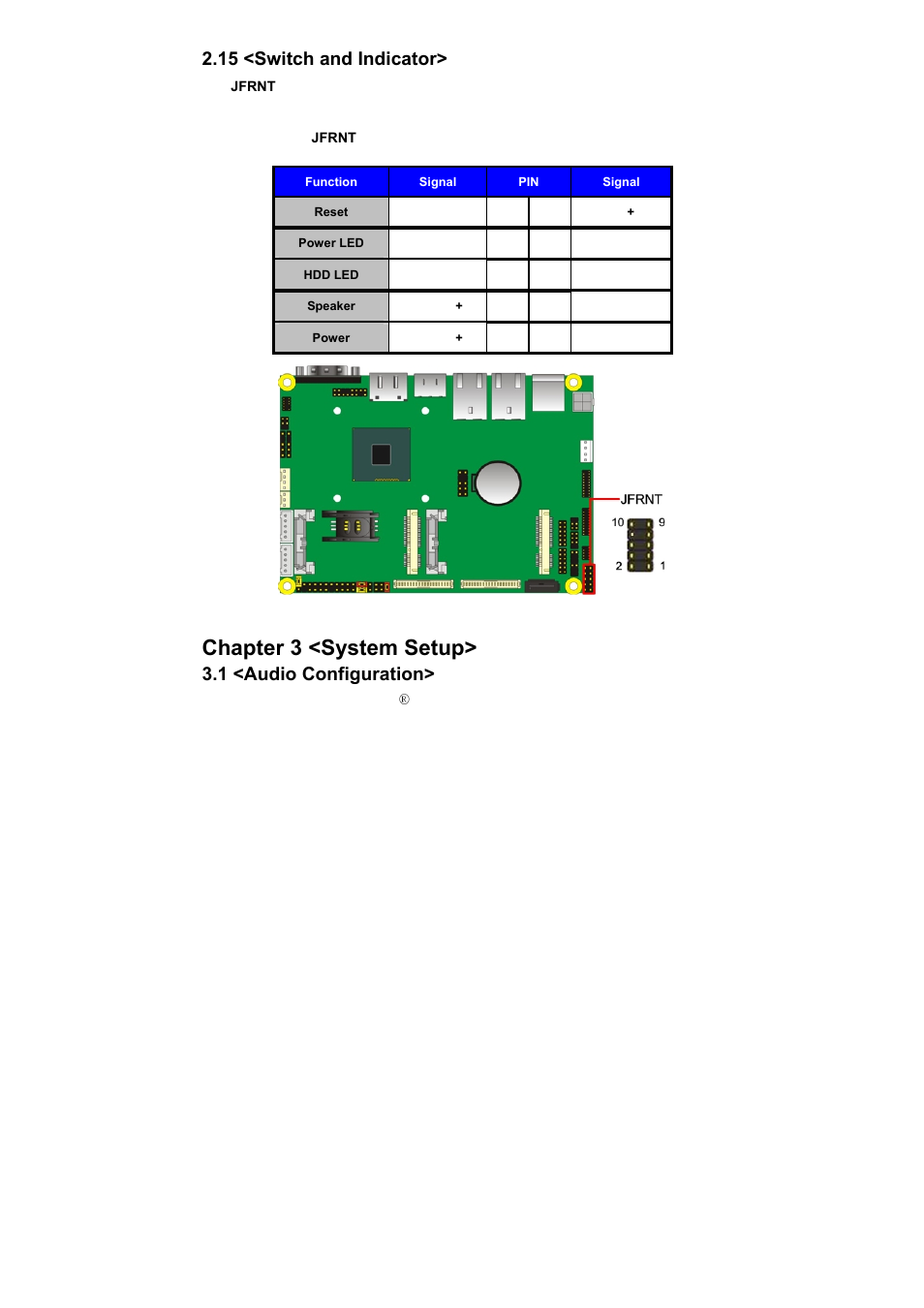 Chapter 3 <system setup, 15 <switch and indicator, 1 <audio configuration | COMMELL LE-37D User Manual | Page 30 / 39