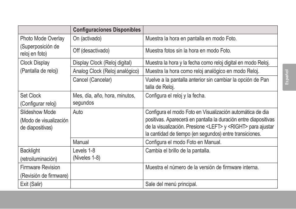 Opciones del menú principal | COBY electronic DP245 User Manual | Page 41 / 92
