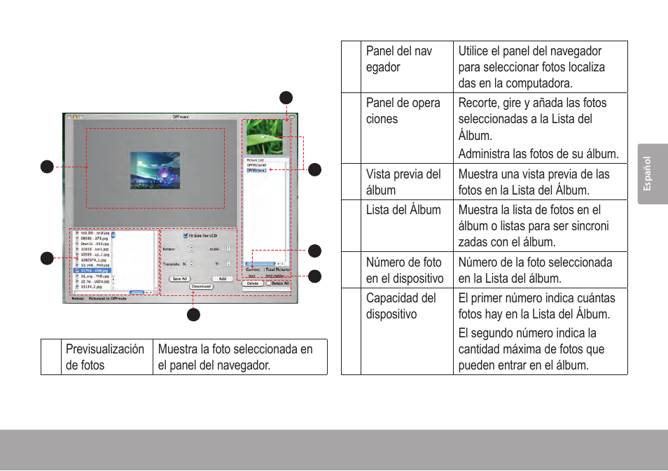Panorama de la pantalla principal, Panorama de la 6.3 pantalla principal | COBY electronic DP245 User Manual | Page 49 / 92