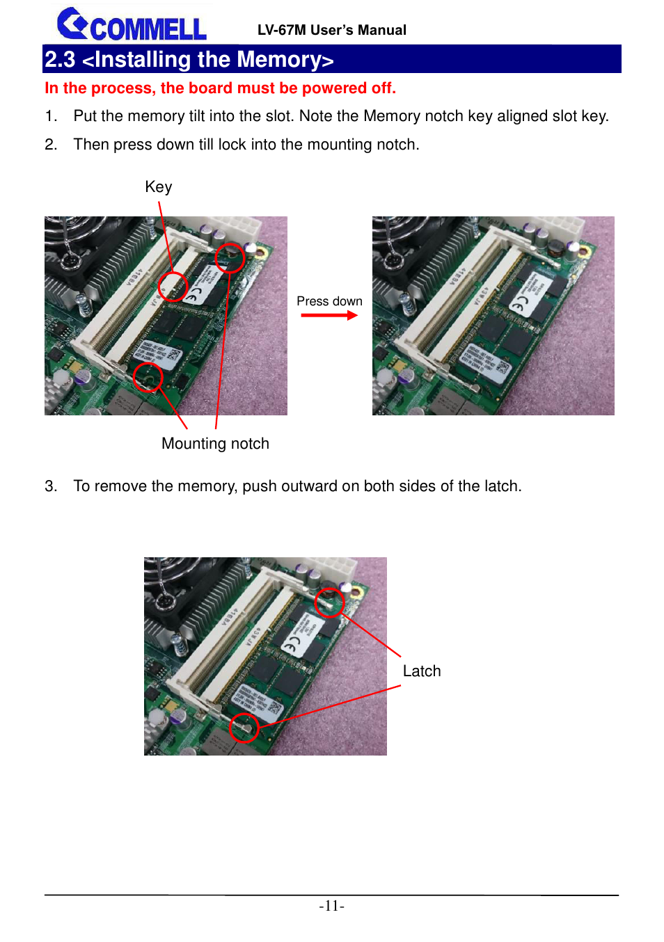 3 <installing the memory | COMMELL LV-67M User Manual | Page 12 / 34