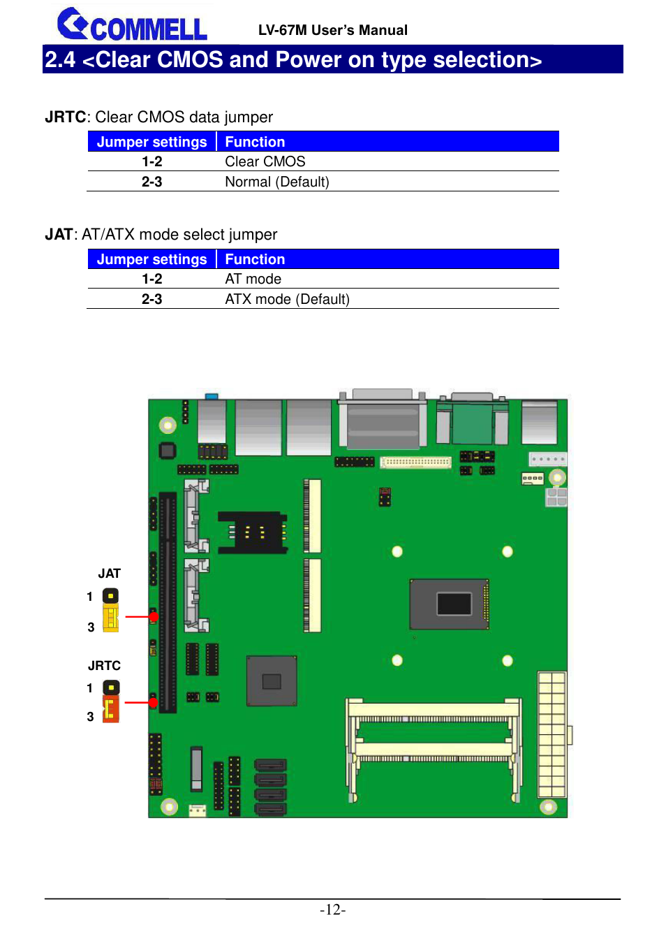4 <clear cmos and power on type selection | COMMELL LV-67M User Manual | Page 13 / 34