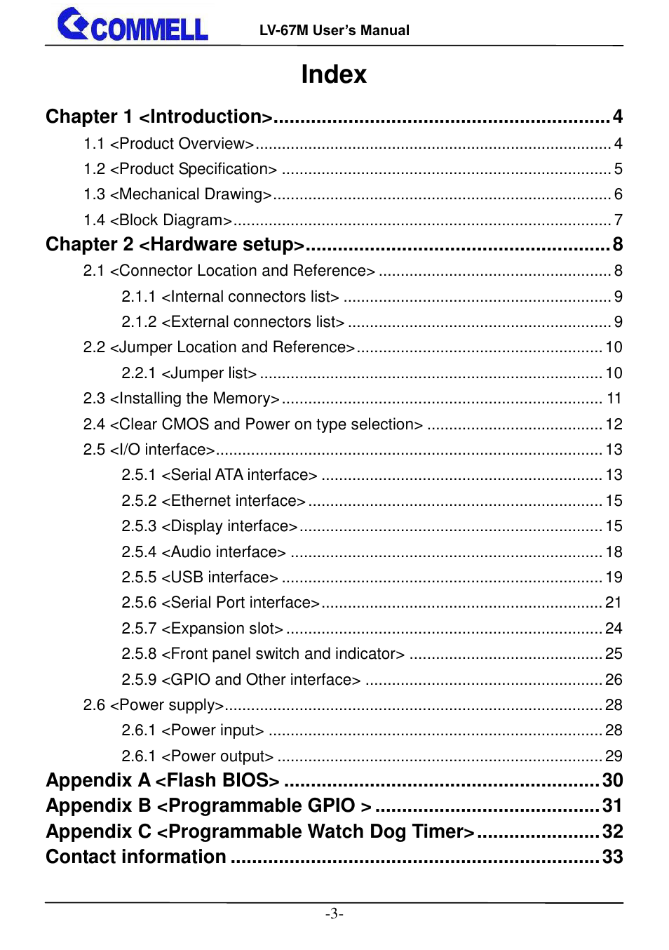 Index | COMMELL LV-67M User Manual | Page 4 / 34