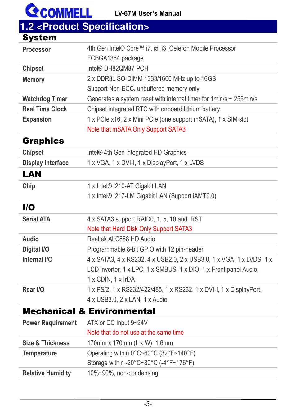 2 <product specification | COMMELL LV-67M User Manual | Page 6 / 34
