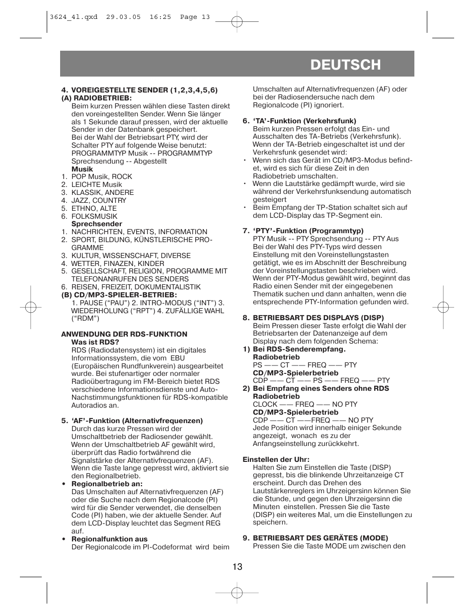 Deutsch | Vitek VT-3624 User Manual | Page 13 / 28