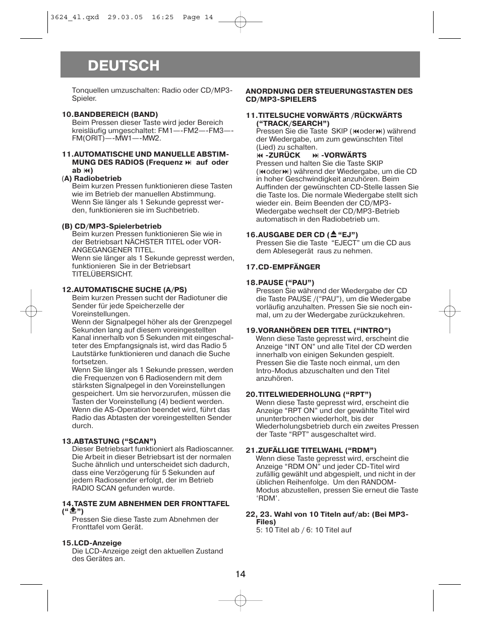 Deutsch | Vitek VT-3624 User Manual | Page 14 / 28