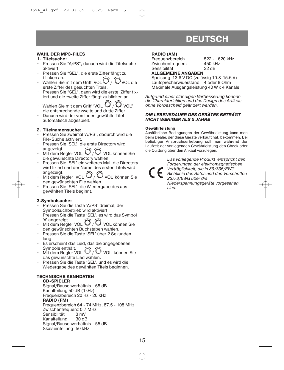 Deutsch | Vitek VT-3624 User Manual | Page 15 / 28