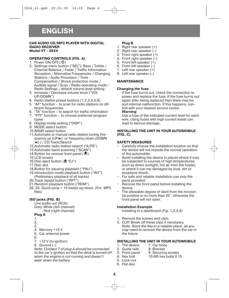 English | Vitek VT-3624 User Manual | Page 4 / 28