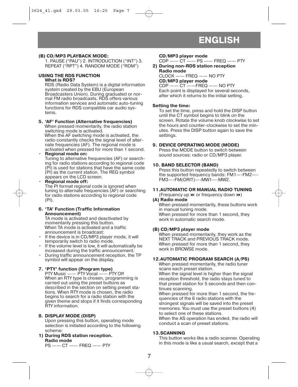English | Vitek VT-3624 User Manual | Page 7 / 28