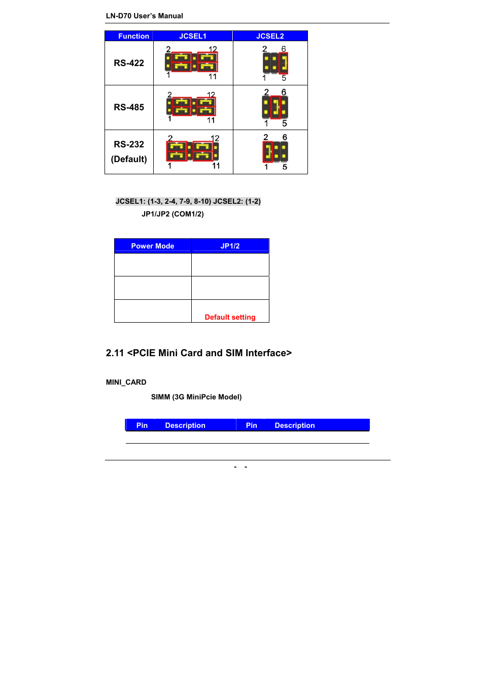 11 <pcie mini card and sim interface | COMMELL LN-D70 User Manual | Page 27 / 43