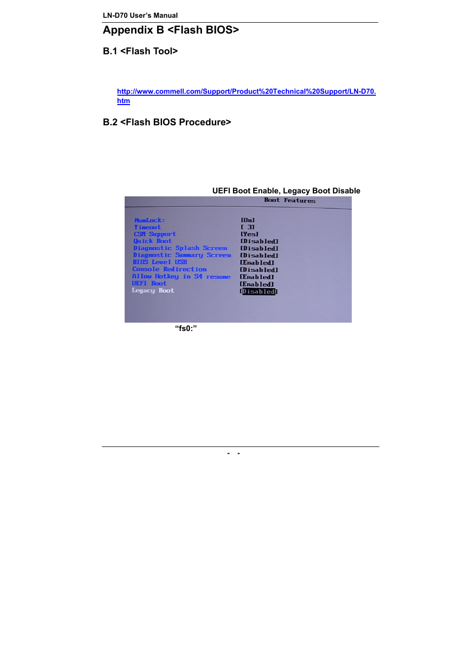 Appendix b <flash bios | COMMELL LN-D70 User Manual | Page 40 / 43