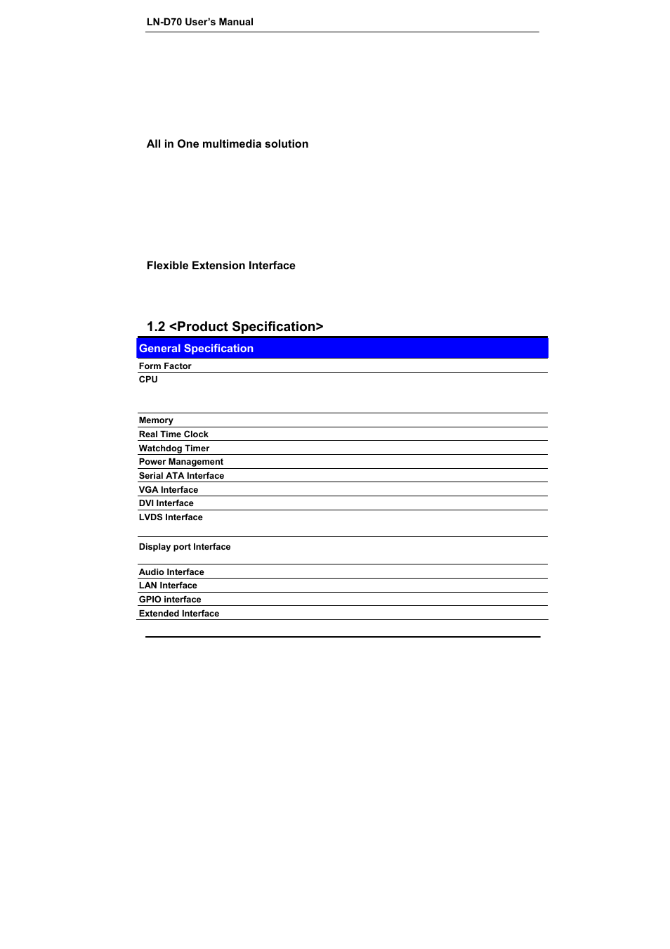 2 <product specification | COMMELL LN-D70 User Manual | Page 6 / 43