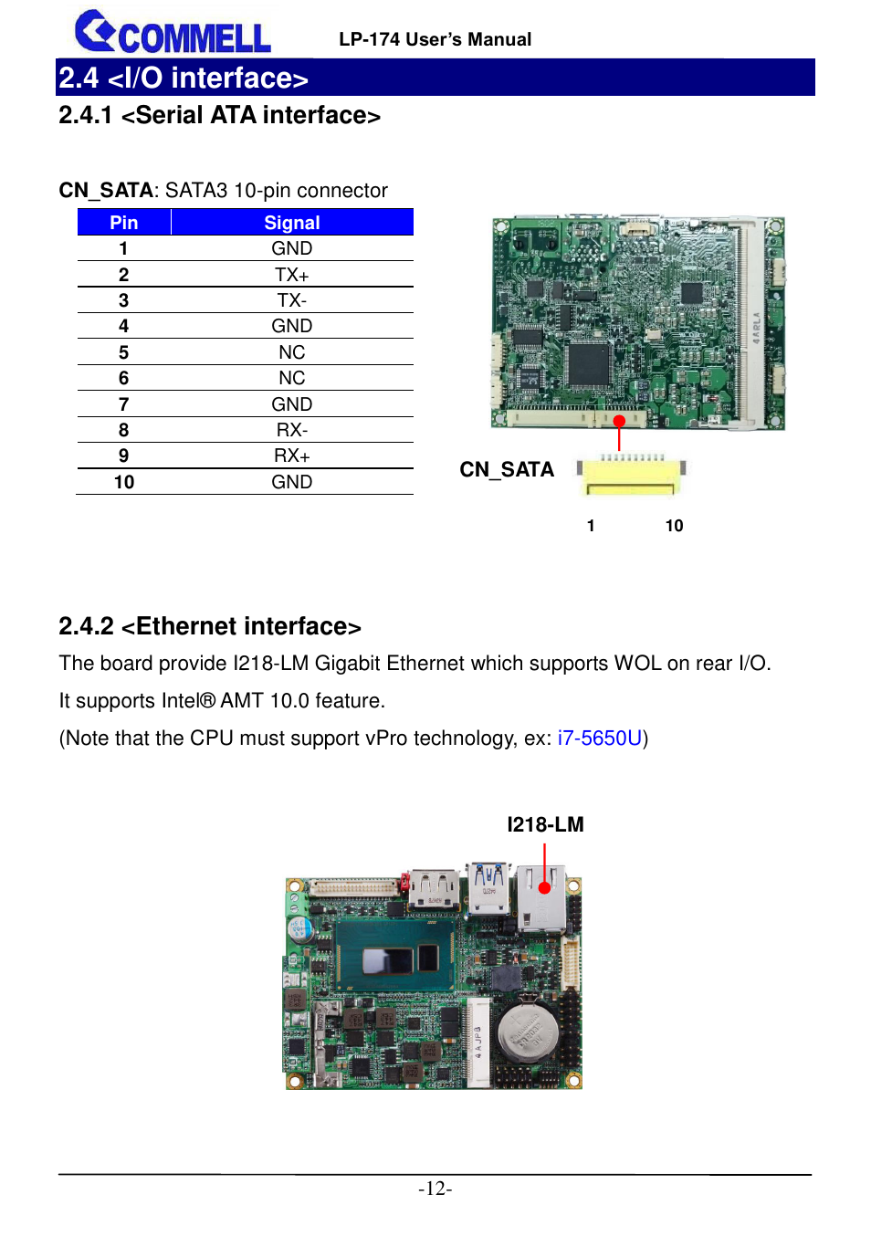 4 <i/o interface, 1 <serial ata interface, 2 <ethernet interface | COMMELL LP-174 User Manual | Page 13 / 25