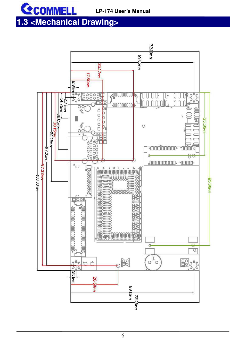 3 <mechanical drawing | COMMELL LP-174 User Manual | Page 7 / 25