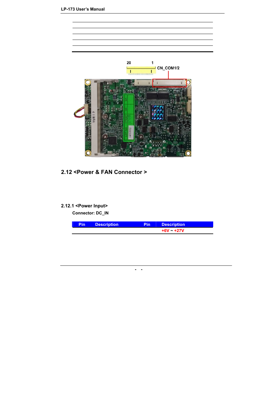 12 <power & fan connector | COMMELL LP-173 User Manual | Page 23 / 34