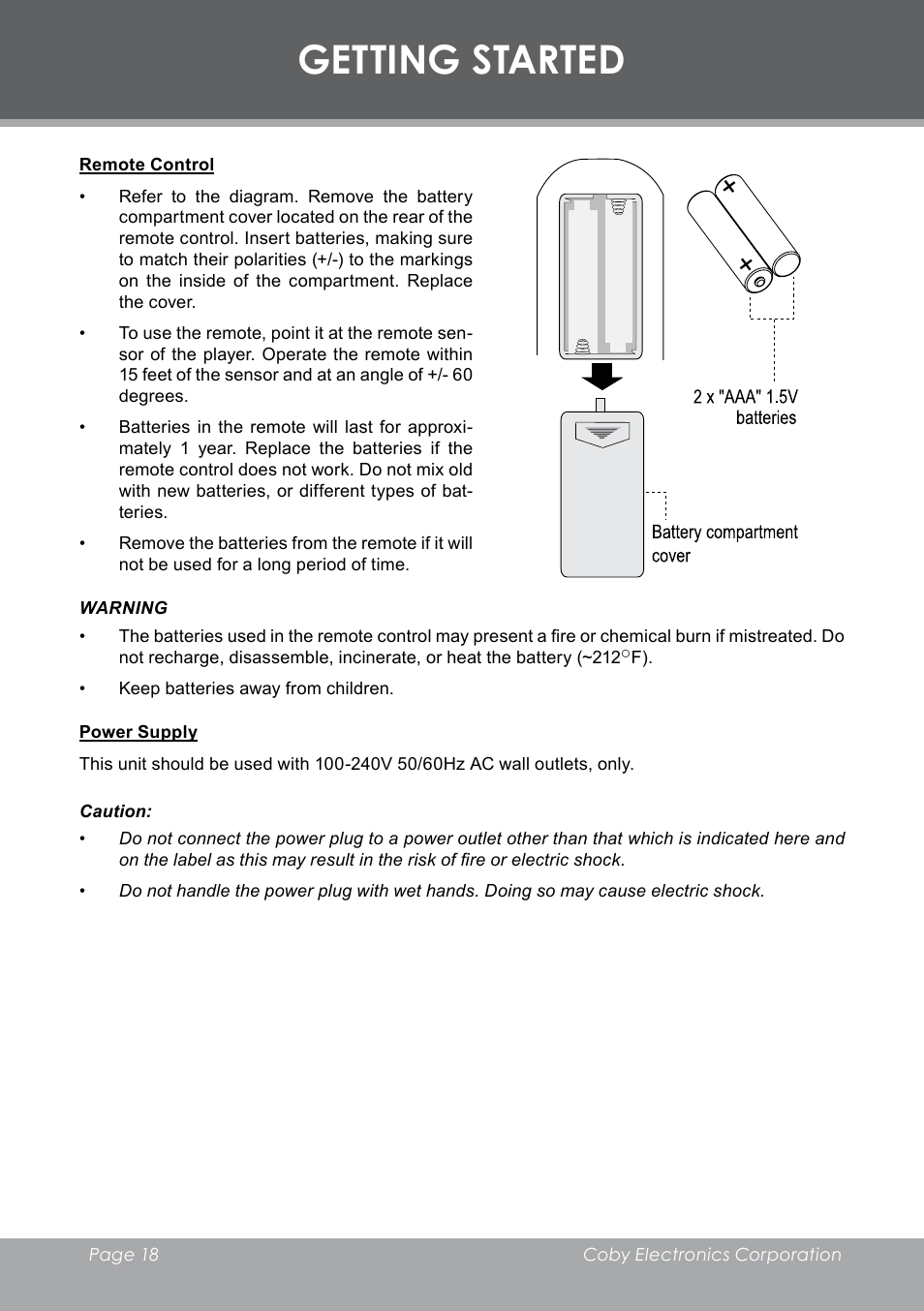 Getting started | COBY electronic DVD-298 User Manual | Page 18 / 30
