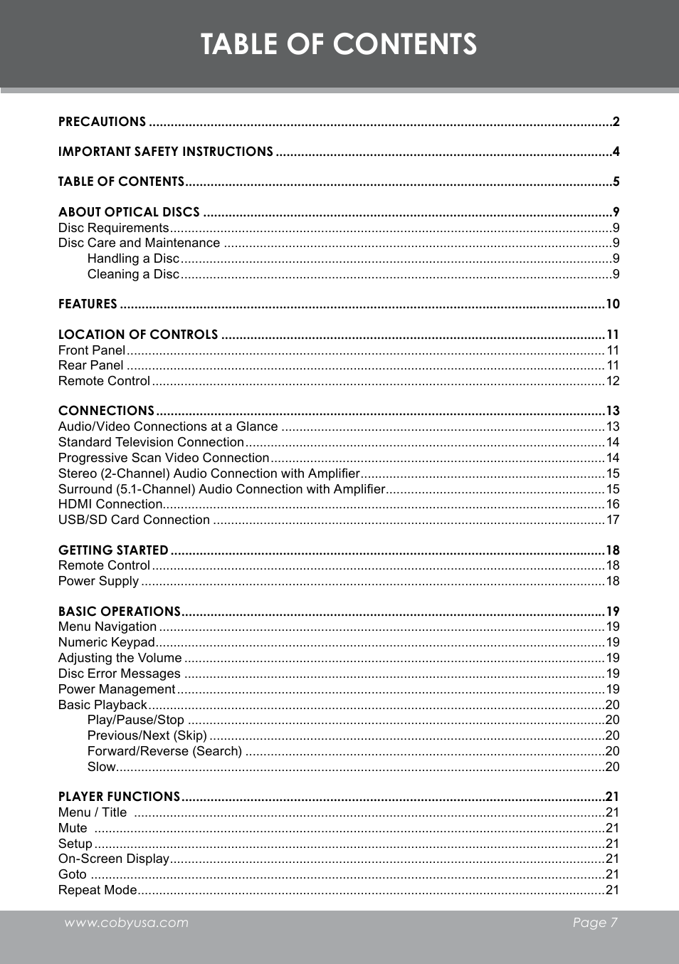 COBY electronic DVD-298 User Manual | Page 7 / 30