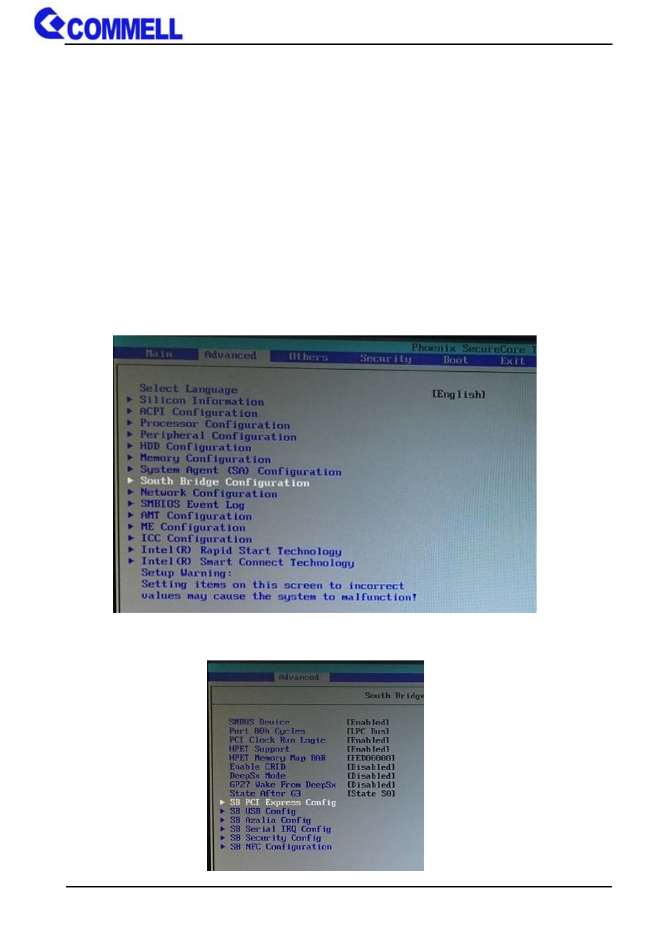 <bios configuration | COMMELL MPX-3132 User Manual | Page 7 / 12