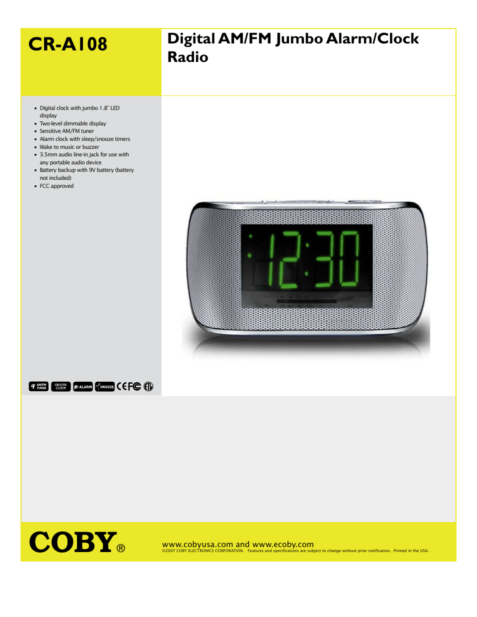 COBY CR-A108 User Manual | 1 page