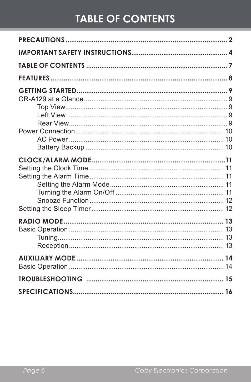 COBY electronic CR-A129 User Manual | Page 6 / 16
