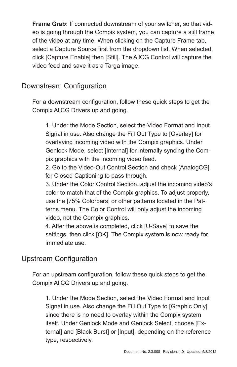 Downstream configuration, Upstream configuration | Compix Analog User Manual | Page 9 / 16