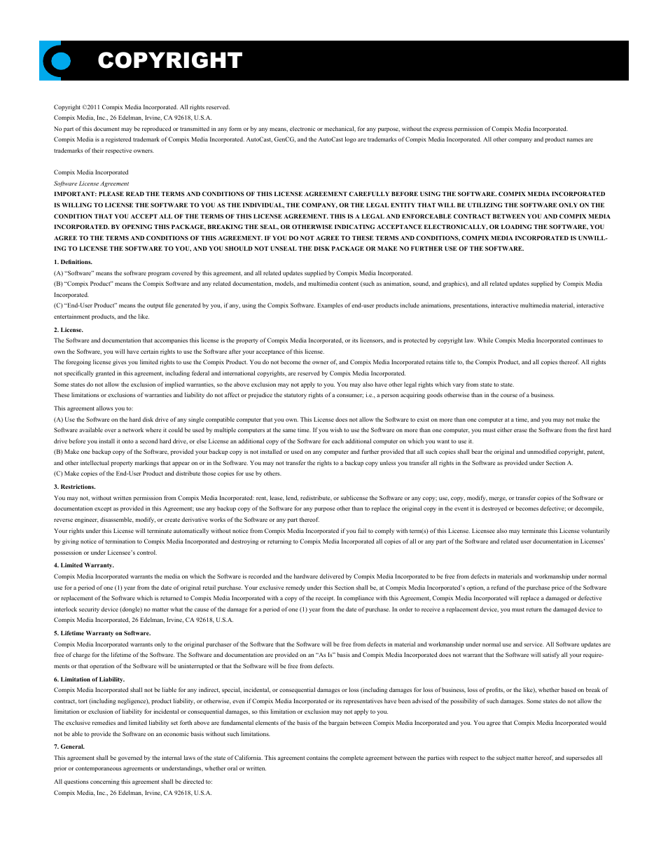 Copyright | Compix AutoCast 3.1 User Manual | Page 2 / 49