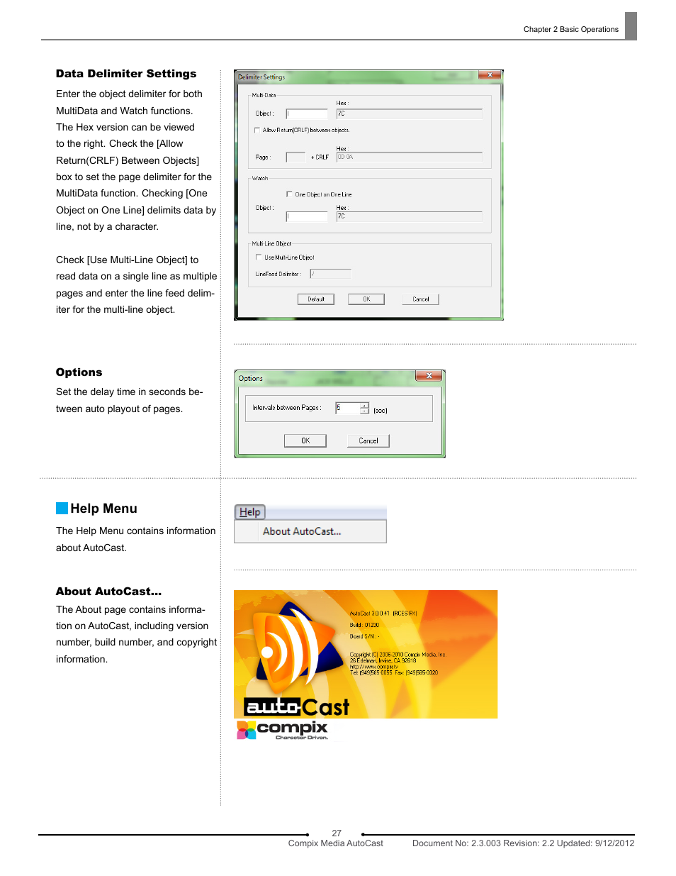 Help menu | Compix AutoCast 3.1 User Manual | Page 25 / 49