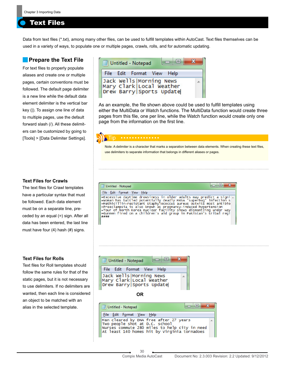 Text files, Prepare the text file | Compix AutoCast 3.1 User Manual | Page 28 / 49