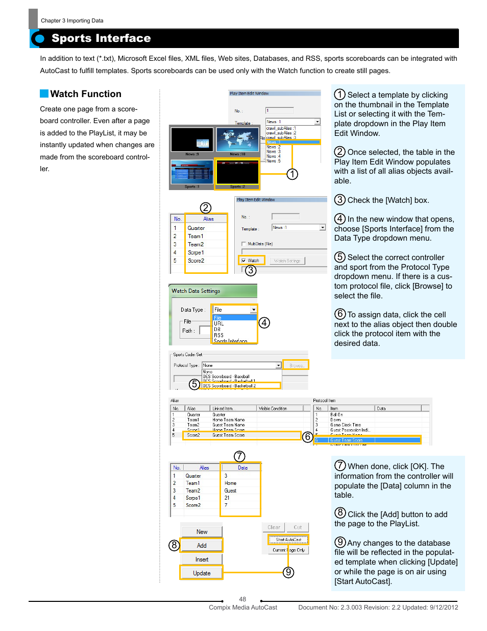 Sports interface | Compix AutoCast 3.1 User Manual | Page 46 / 49