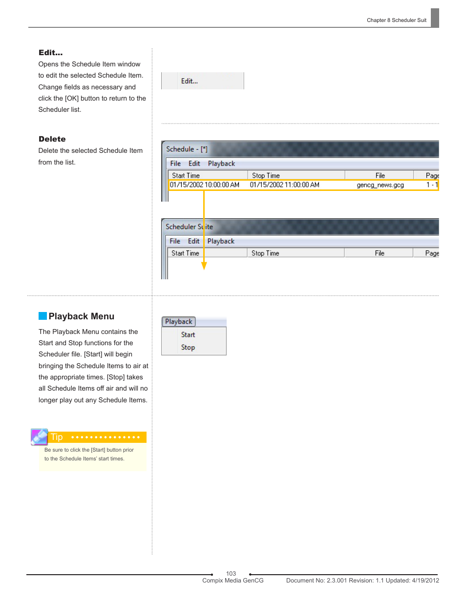 Playback menu | Compix GenCG 5.5 User Manual | Page 103 / 109