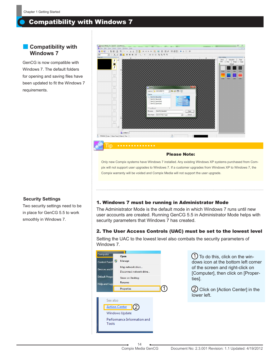 Compatibility with windows 7 | Compix GenCG 5.5 User Manual | Page 14 / 109