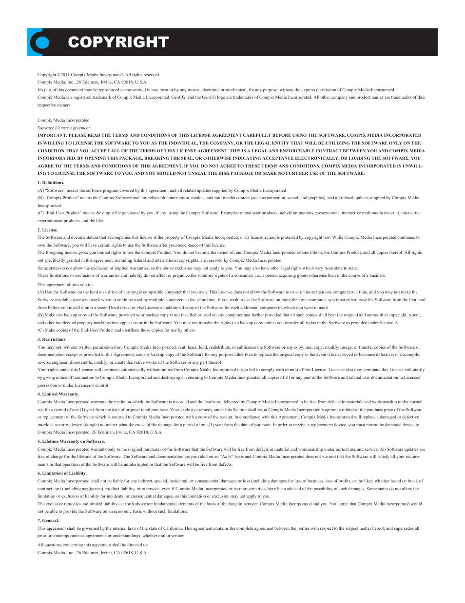 Copyright | Compix GenCG 5.5 User Manual | Page 2 / 109