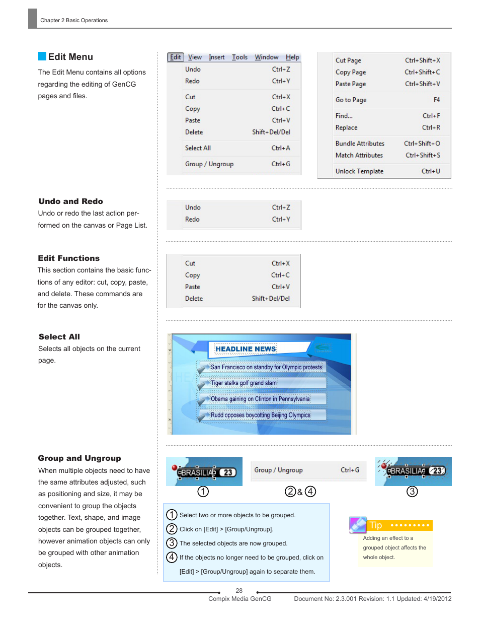 Edit menu, 2tip | Compix GenCG 5.5 User Manual | Page 28 / 109